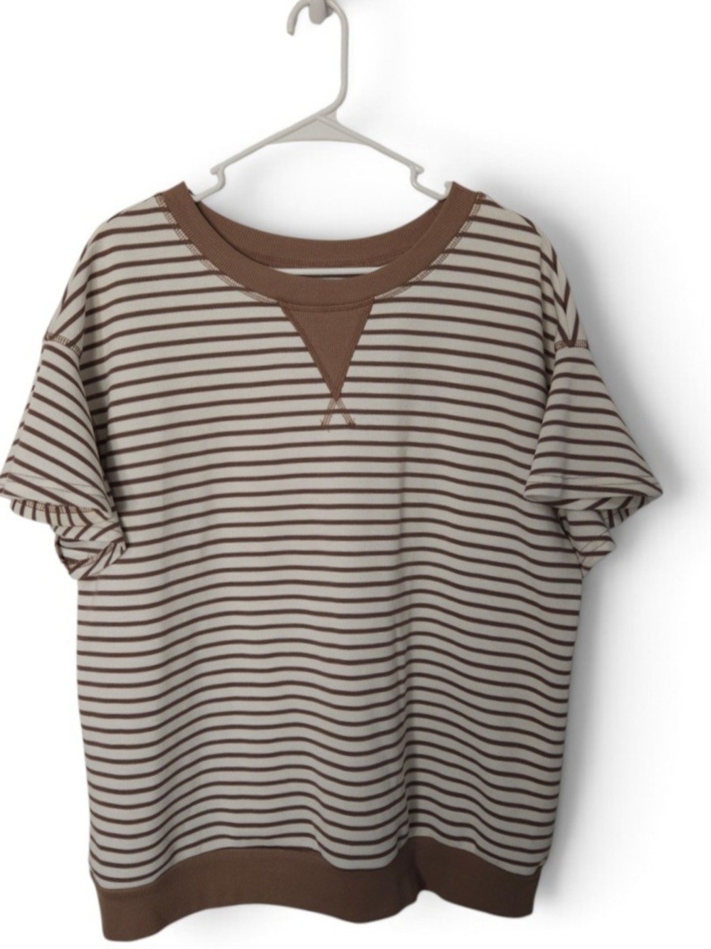 Striped Short-Sleeve Women's Top in Cream and Brown